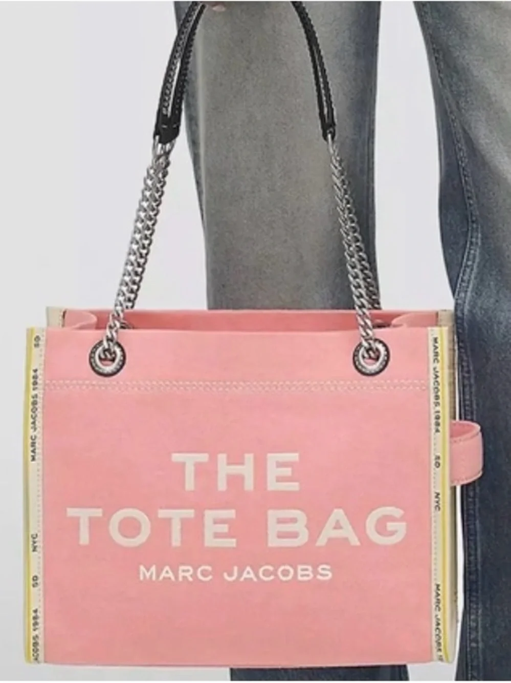 Marc Jacobs Pink Denim Tote with White Handles